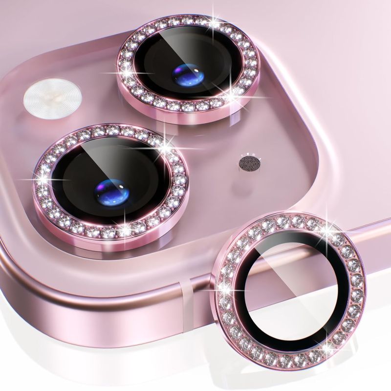 1PC Pink Glitter Diamond Camer - Tempered Glass Screen 9H avaliação e preço